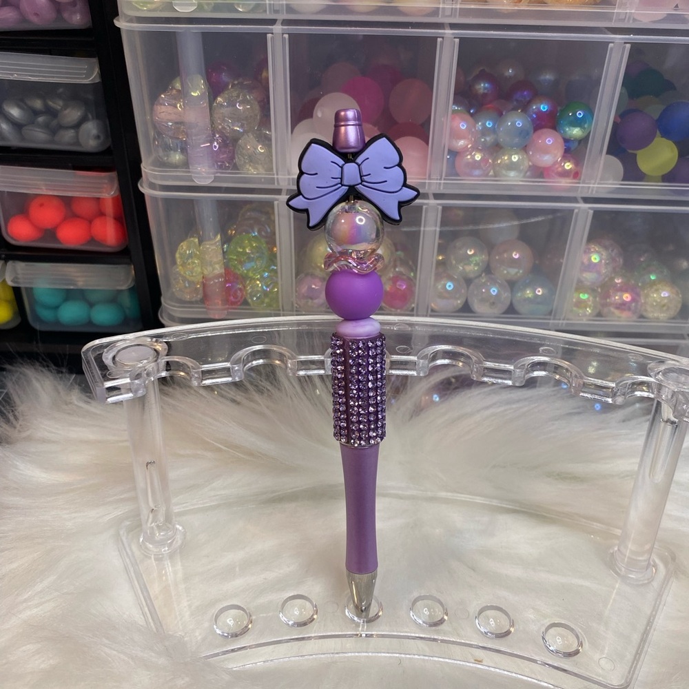 Purple Bow Beaded Pen